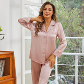Womens Long Silk Pajamas Set Classic Luxury Silk Sleepwear